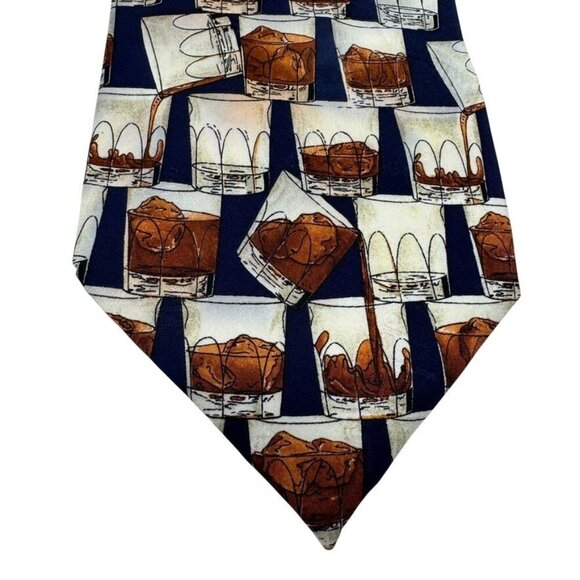 NICOLE MILLER 1994 Silk Tie Blue Bar Liquor Whiskey Scotch - Picture 1 of 7